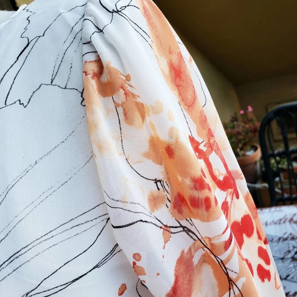 Alfani • Floral Top • Orange & Cream Tunic Blouse • Small Petite - Picture 3 of 4